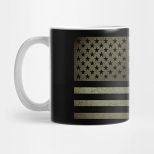 American Flag; Cracked, faded design. Olive Green Mug